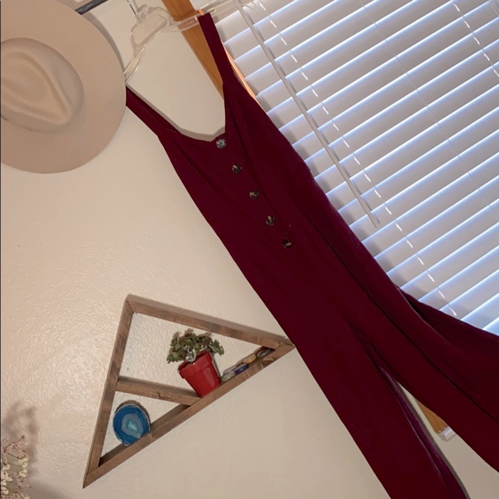Burgundy jumpsuit wide leg